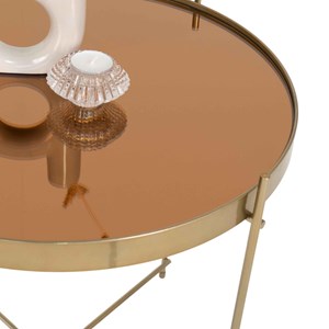 Roma-table basse acier couleur laiton et verre ø48cm