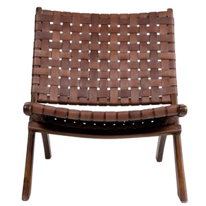 Tiko-fauteuil pliant en teck massif et cuir marron