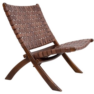 Tiko-fauteuil pliant en teck massif et cuir marron