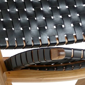 Tiko-fauteuil pliant en teck massif et cuir noir