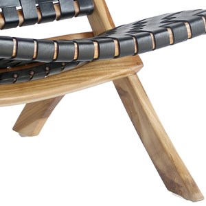 Tiko-fauteuil pliant en teck massif et cuir noir