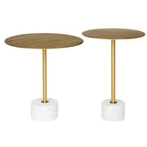 Twin-table d'appoint en acier laiton et marbre ø41 cm