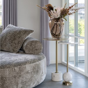 Twin-table d'appoint en acier laiton et marbre ø25 cm