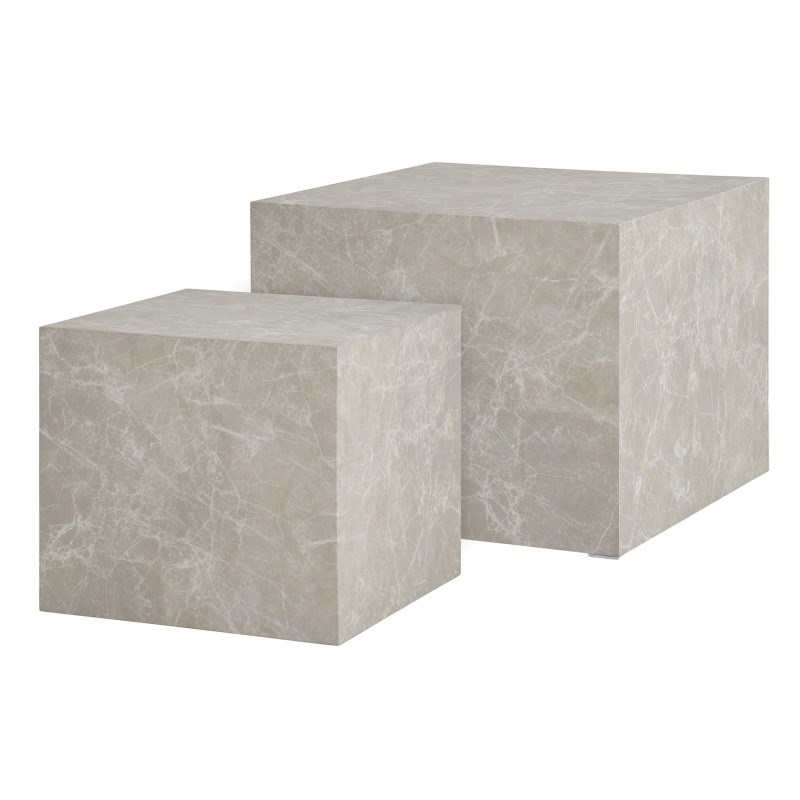 Vast-set de 2 tables basses décor marbre beige 40x40 cm&nbsp; 50x50 cm