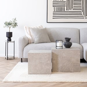 Vast-set de 2 tables basses décor marbre beige 40x40 cm&nbsp; 50x50 cm