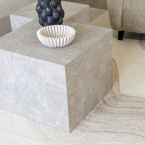 Vast-set de 2 tables basses décor marbre beige 40x40 cm&nbsp; 50x50 cm