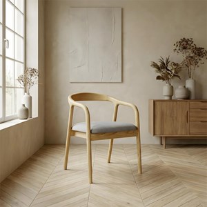 Tito-fauteuil de table en frêne massif et tissu glory grège (x2)