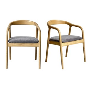 Tito-fauteuil de table en frêne massif et tissu glory taupe  (x2)