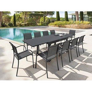 Table extensible rectangulaire alu piazza 6&nbsp;10 places graphite - hespéride