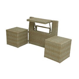 Ensemble de balcon table et pouf ou banc naturel java - jardideco
