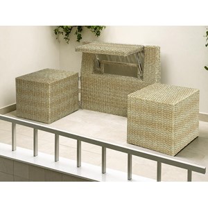 Ensemble de balcon table et pouf ou banc naturel java - jardideco