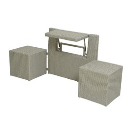 Ensemble de balcon table et pouf ou banc gris java - jardideco