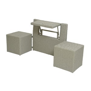 Ensemble de balcon table et pouf ou banc gris java - jardideco