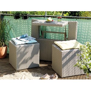 Ensemble de balcon table et pouf ou banc gris java - jardideco