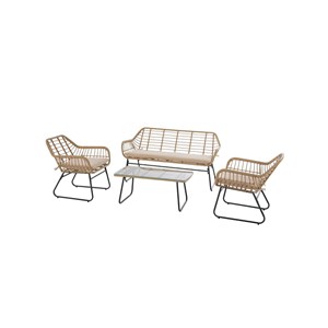 Salon de jardin en résine tressée lambada sésame avec table basse rectangulaire