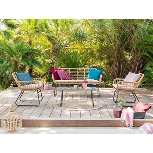 Salon de jardin en résine tressée lambada sésame avec table basse rectangulaire