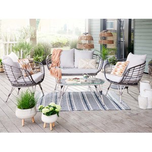 Salon de jardin en résine tressée brun evora avec table basse - 4 places