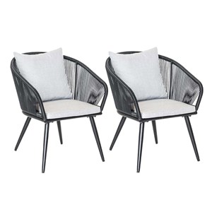 Lot de 2 fauteuils de jardin en résine tressée structure en alu noir + coussin g