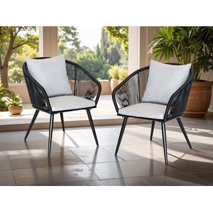 Lot de 2 fauteuils de jardin en résine tressée structure en alu noir + coussin g