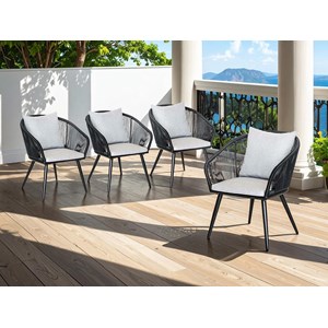 Lot de 4 fauteuil de jardin en résine tressée structure en alu noir + coussin gr