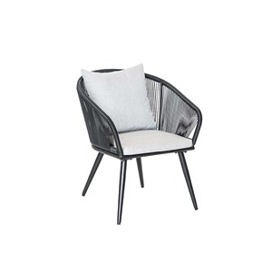 Lot de 4 fauteuil de jardin en résine tressée structure en alu noir + coussin gr