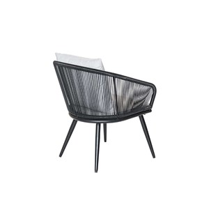 Lot de 4 fauteuil de jardin en résine tressée structure en alu noir + coussin gr