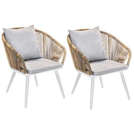 Lot de 2 fauteuil de jardin en résine tressée structure alu blanc + coussin chin