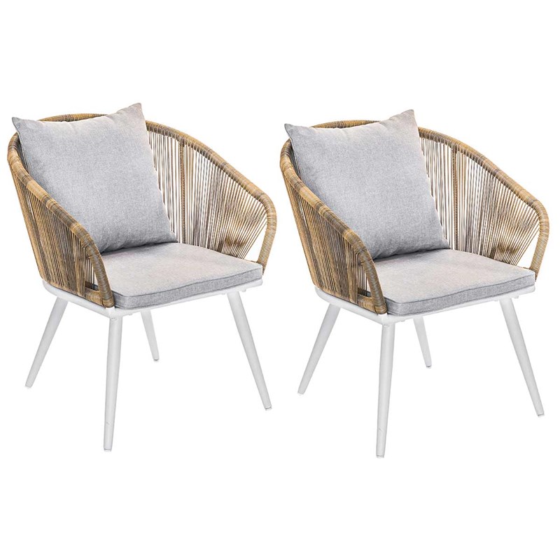 Lot de 2 fauteuil de jardin en résine tressée structure alu blanc + coussin chin