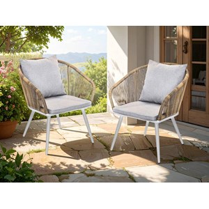 Lot de 2 fauteuil de jardin en résine tressée structure alu blanc + coussin chin