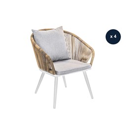 Lot de 4 fauteuil de jardin en résine tressée structure alu blanc + coussin chin