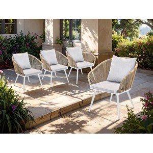 Lot de 4 fauteuil de jardin en résine tressée structure alu blanc + coussin chin
