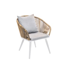 Lot de 4 fauteuil de jardin en résine tressée structure alu blanc + coussin chin