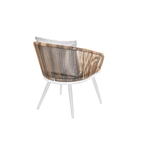 Lot de 4 fauteuil de jardin en résine tressée structure alu blanc + coussin chin