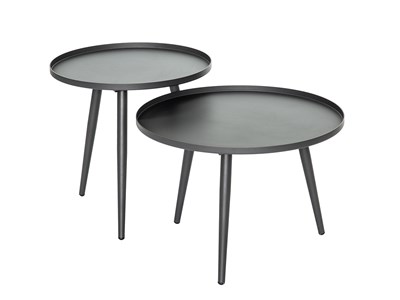 Lot de 2 tables basses gigognes rondes acier traité grises antiparos - jardiline