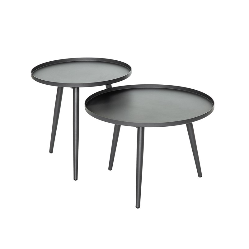 Lot de 2 tables basses gigognes rondes acier traité grises antiparos - jardiline
