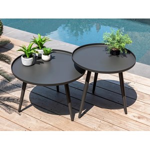 Lot de 2 tables basses gigognes rondes acier traité grises antiparos - jardiline