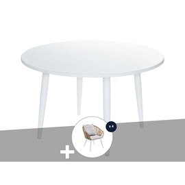 Ensemble de table à manger en alum blanc capri et 4 chaises de jardin maldives -