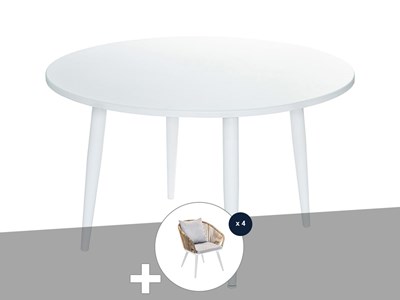 Ensemble de table à manger en alum blanc capri et 4 chaises de jardin maldives -