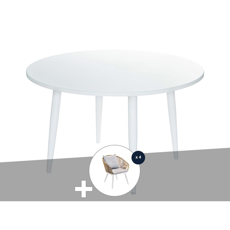 Ensemble de table à manger en alum blanc capri et 4 chaises de jardin maldives -