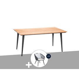 Table de jardin rectangulaire en bois teck comores avec 4 fauteuils comores - ja