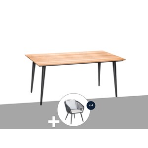 Table de jardin rectangulaire en bois teck comores avec 4 fauteuils comores - ja
