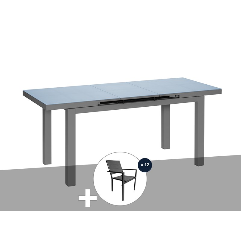 Table à manger d'extérieur extensible en aluminium gris ibiza anthracite avec 1