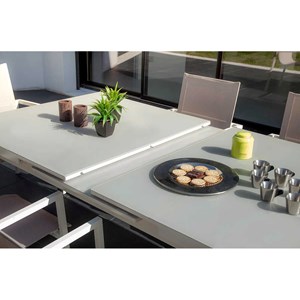 Table et chaise de jardin en aluminium gris perle ibiza perle avec 10 chaises -