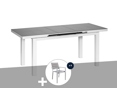 Table et chaise de jardin en aluminium gris perle ibiza perle avec 8 chaises - j
