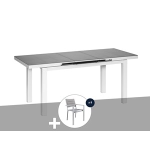 Table et chaise de jardin en aluminium gris perle ibiza perle avec 8 chaises - j