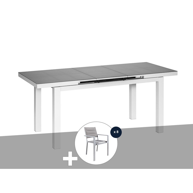 Table et chaise de jardin en aluminium gris perle ibiza perle avec 8 chaises - j