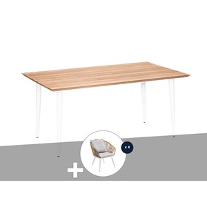 Ensemble repas table de jardin rectangulaire en bois teck maldives avec 4 fauteu