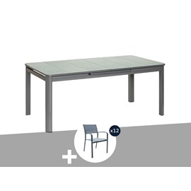 Ensemble table rectangulaire extensible et chaises de jardin en aluminium gris m