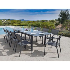 Ensemble table rectangulaire extensible et chaises de jardin en aluminium gris m