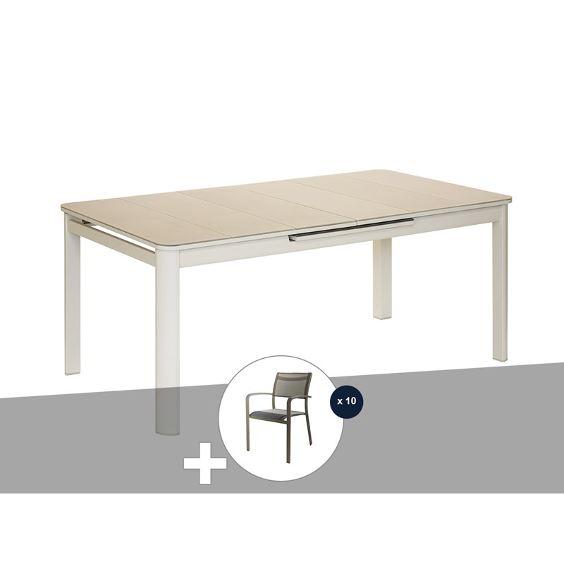 Jardiline - Ensemble table de jardin extensible, rectangulaire en aluminium milos ivoire ave